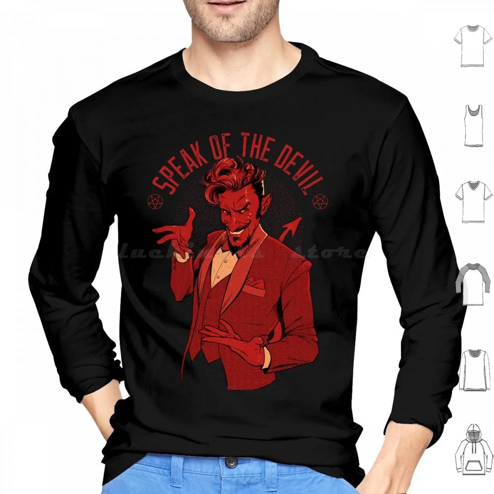 Speak Of The Devil Hoodies Long Sleeve Devil Evil Funny Fun Halloween Vintage Retro Comic Books Comics Humor