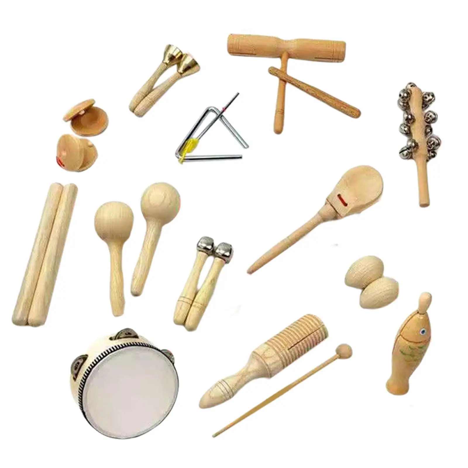 13xToddlers Percussion Instrument Musical Toys Preschool Wooden Rattle