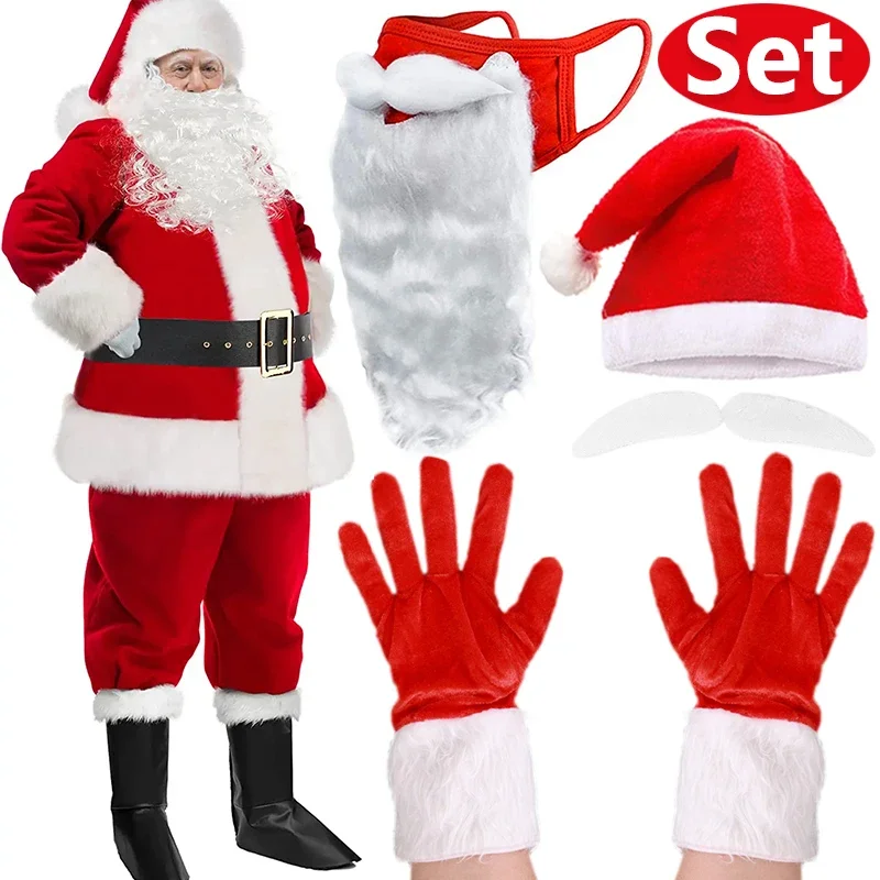 Christmas Santa Hat  Funny Santa Beards Velvet Mask Beard Costume Gloves Masks Beard Santa Beard Face Mask For Fancy Party