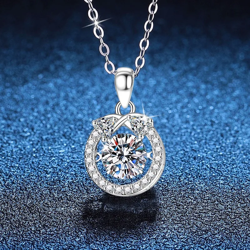 

S925 Sterling Silver Heart Pendant Necklace 1ct Moissanite Valentine Gift for Her Romantic Moving Jewelry for Women