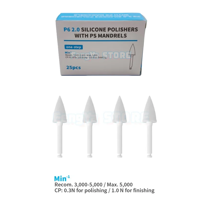 25Pcs/Box P6 Silicone Dental Composite Resin Polisher One-step Finishing System Low-speed Polishing Points With PS Mandrels