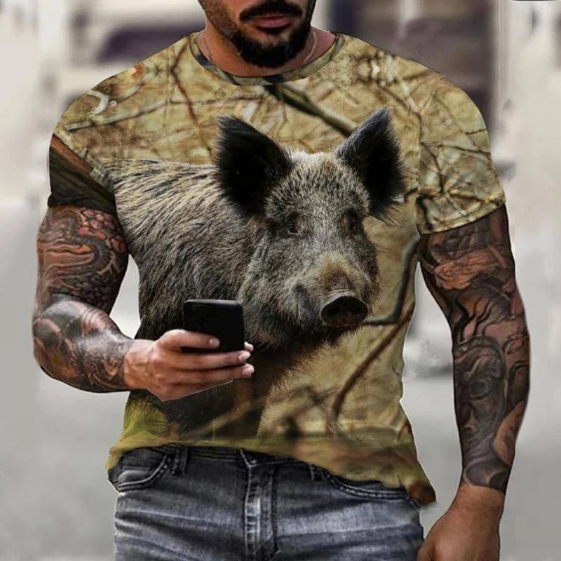 Wild Boar 3D Print T-shirt Summer Men Woman Animal T Shirts Fashion Short Sleeve Oversized Harajuku Streetwear Kids Tees Tops