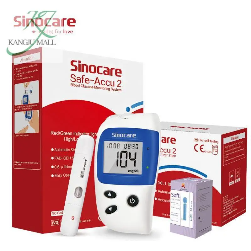Sinocare Accu2 Home Code Бесплатный автоматический измеритель уровня глюкозы в крови с тестовой бумагой и иглой для крови Mmoll 50 шт./50 шт. без измерителя