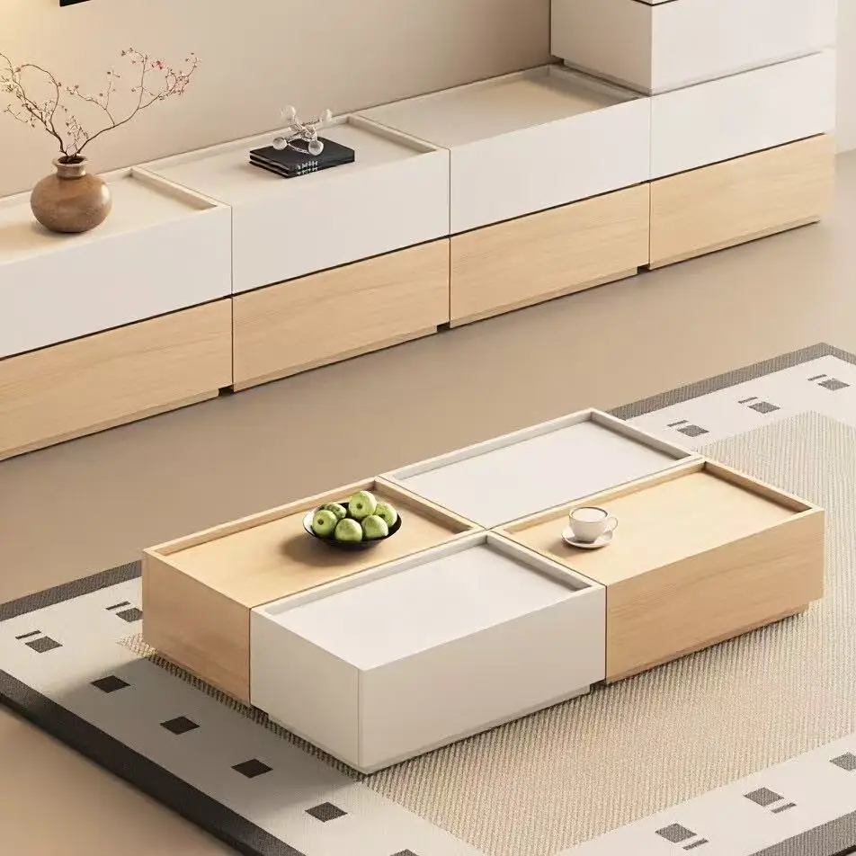 Wooden coffee table with large storage drawers for small living rooms