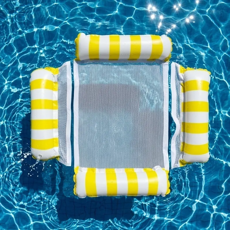 Inflatable Mesh Floating Pad Stripe Four Side Air Thick PVC for Adult Pool Leisure Breathable Water Lounge Floating Bed