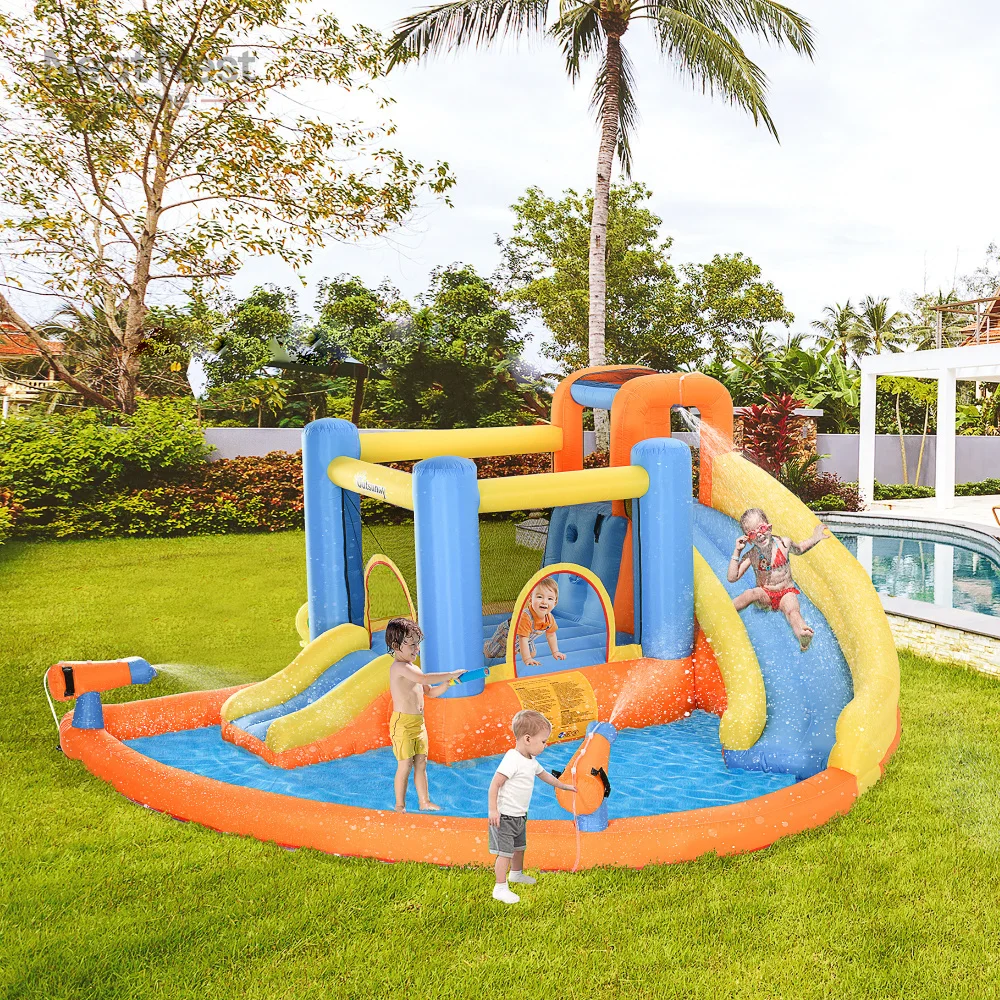 

bounce castle kids,Outsunny Kids Inflatable Water Slide 5-in-1 Bounce House Water Park Jumping Castle with Water Pool, Slide