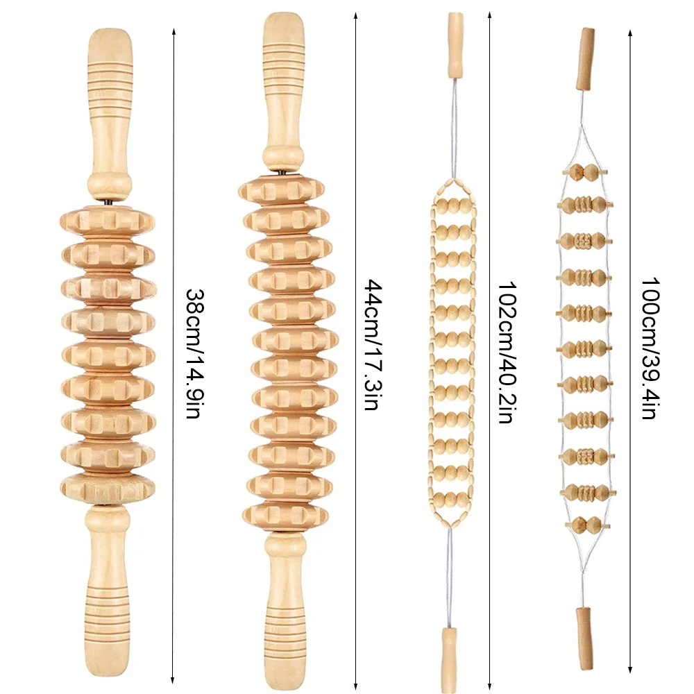 Anti-Cellulite Wooden Massager Handheld Roller Stick Wood Back Massage Rope for Fascia Abdomen Leg Waist Body Muscle Relaxation