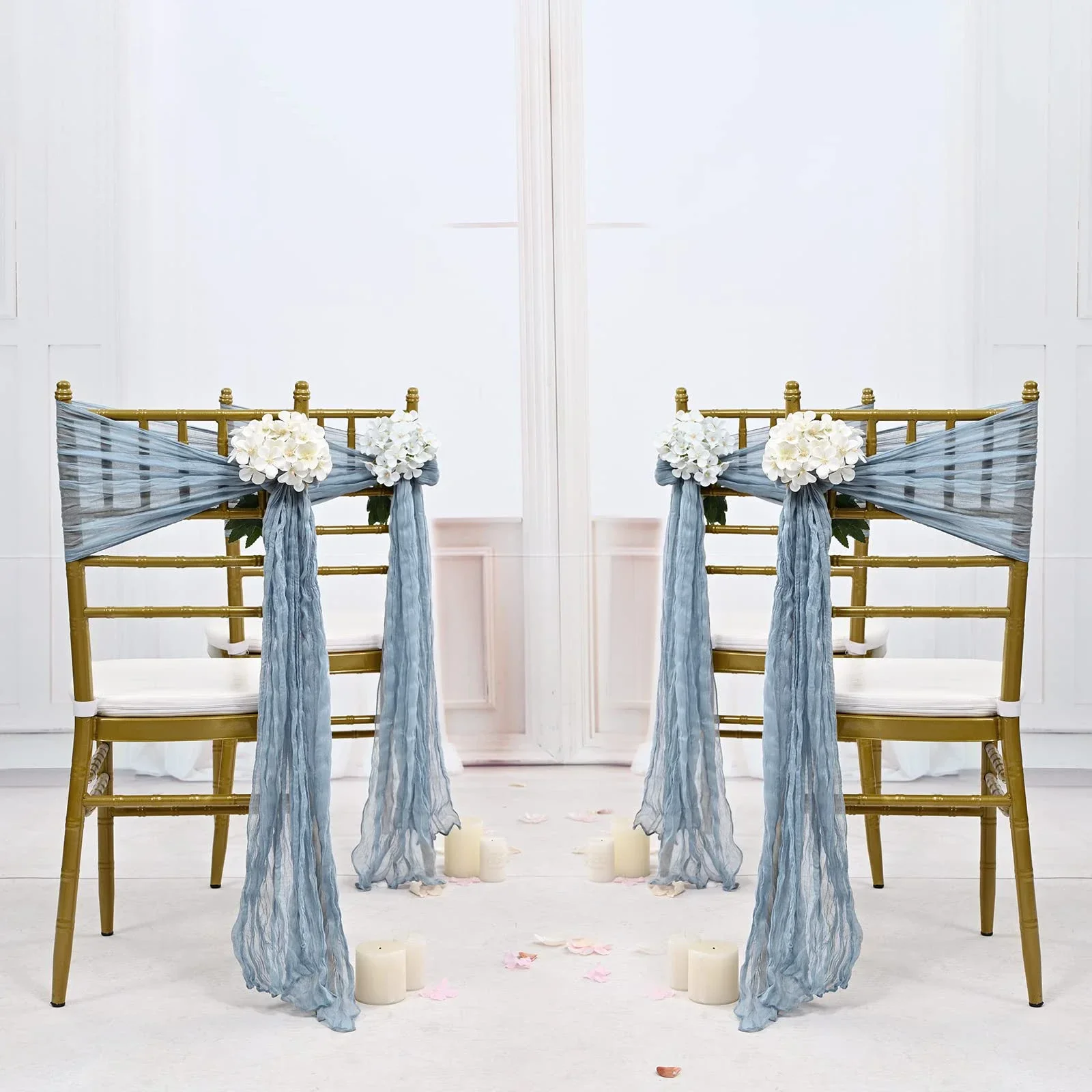 30PCS 30x275cm Wedding Sage green Chair Sashes Decoration Gauze Cheesecloth Chair Bow Chair Cover for Reception Party