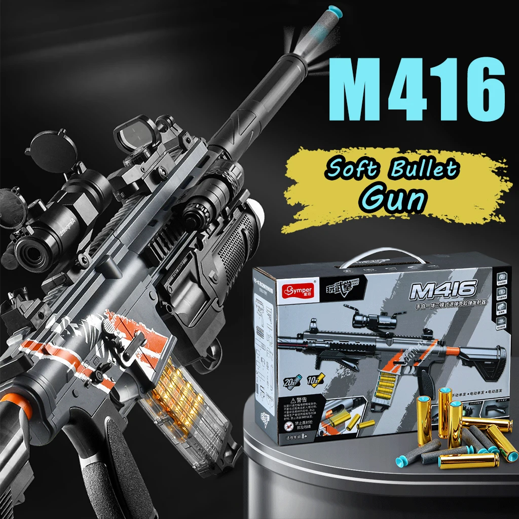 

M416 Toy Rifle Soft Bullet Gun Toy Can Launch Toy Gun Electric Burst Plastic Transmitter Toy with Flashlight Laser and Telescope