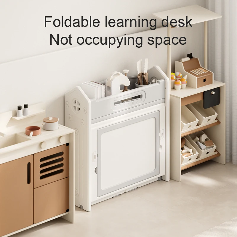 Children's study table 4 in 1 plastic activity table converted into building block play table art easel and folding bookshelf