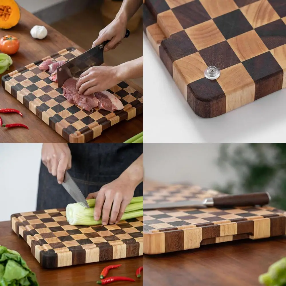 

Acacia and Rubberwood 16x12 Inch Large End-Grain Chopping Board with Juice Groove and Legs