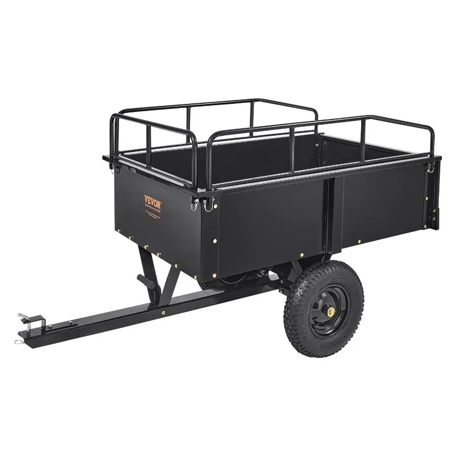 

Heavy Duty ATV Trailer Steel Dump Cart 750Pound 15 Cubic Feet Garden Utility Trailer with Removable Sides for Riding Lawn Mowe