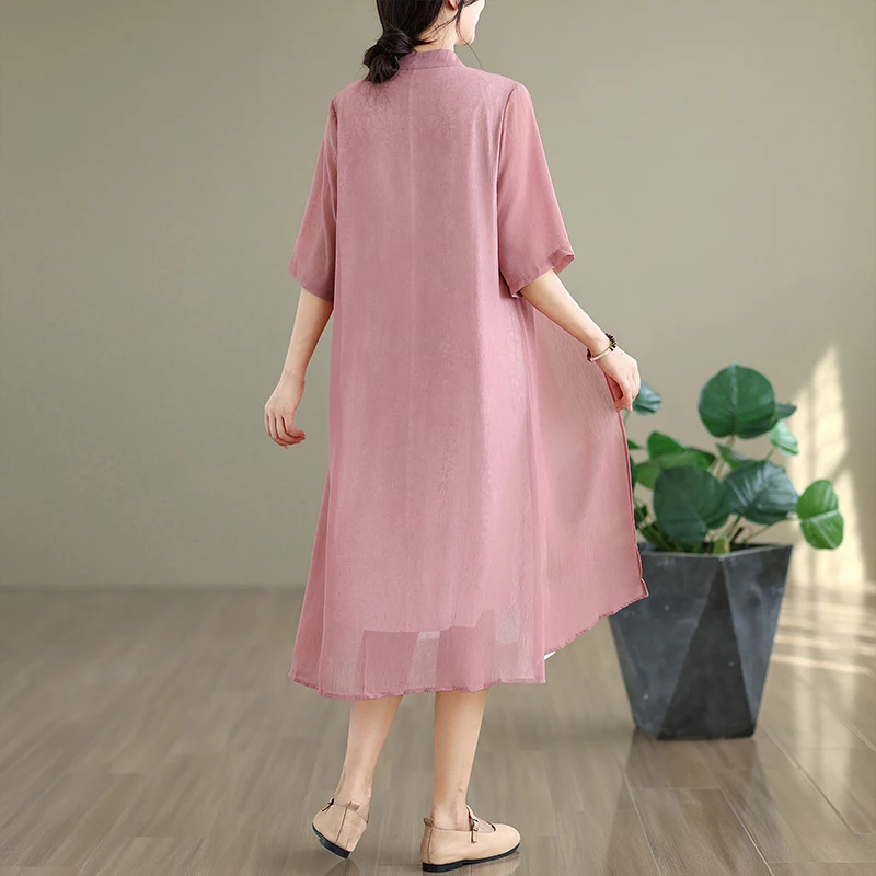 กระโปรงสไตล์จีนใหม่ ปักลายสลิมฟิต ปิดหน้าท้อง ผ้าบางเบา สำหรับผู้หญิง ฤดูร้อน ลายชาติพันธุ์