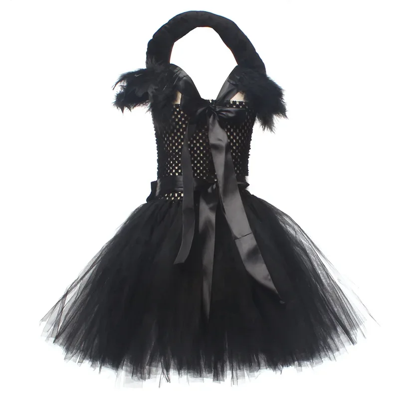 Costume de ballet noir fzLake pour enfants, tutu de ballet pour enfants, perruque de plumes pour filles, robes de ballerine, vêtements d'Halloween