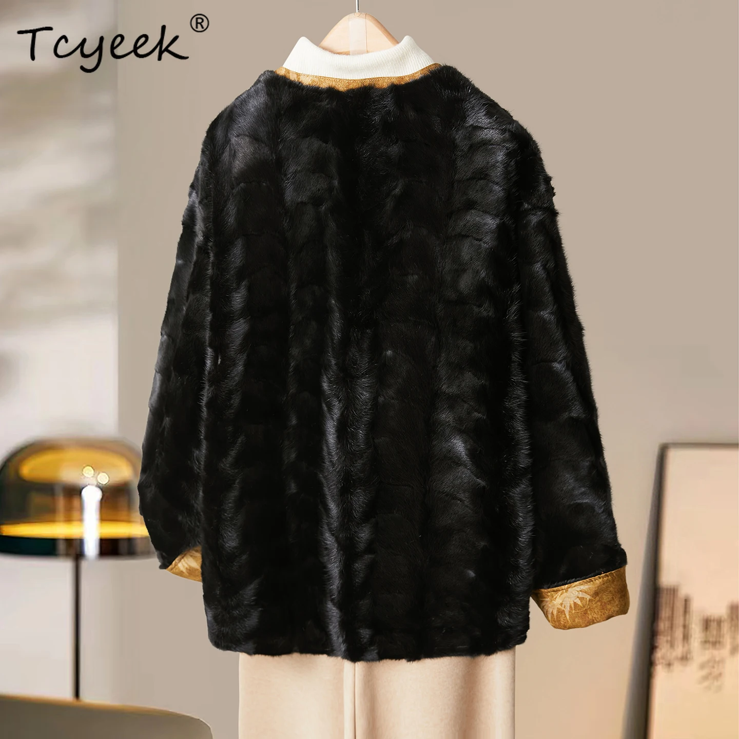 Tcyeek Real Mink Fur Coat Women Winter Clothes Patchwork Mink Womens Coat Warm Real Fur New in Coats Vinatge Fourrure Femme