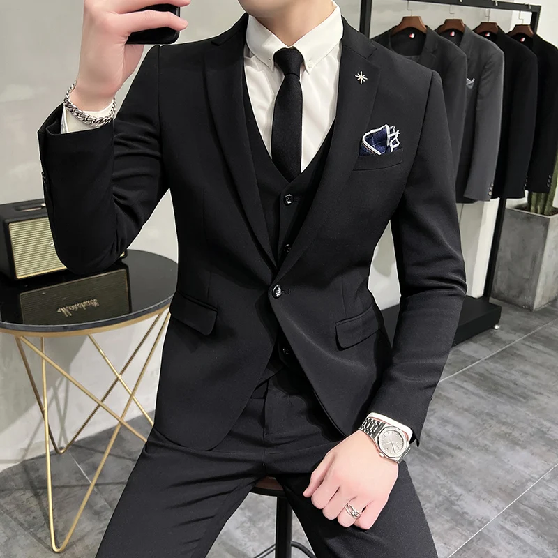 (Jackets+Vest+Pants) High quality Suits For Wedding Men Set Blazers Elegant Formal 3 Pieces Full Classic Business Tuxedo 4XL-M