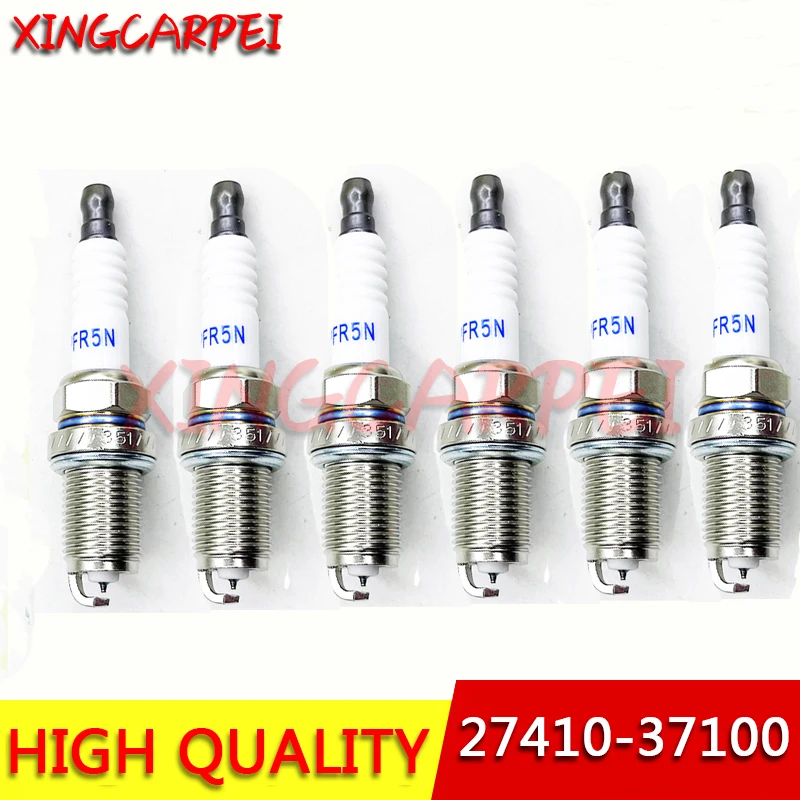 Iridium Spark Plug para IX55 Accent Hyundai, Elantra, Santa Fé, TUCSON, Kia Optima, Sorento, 2741037100, PFR5N11 27410-37100, 6 peças