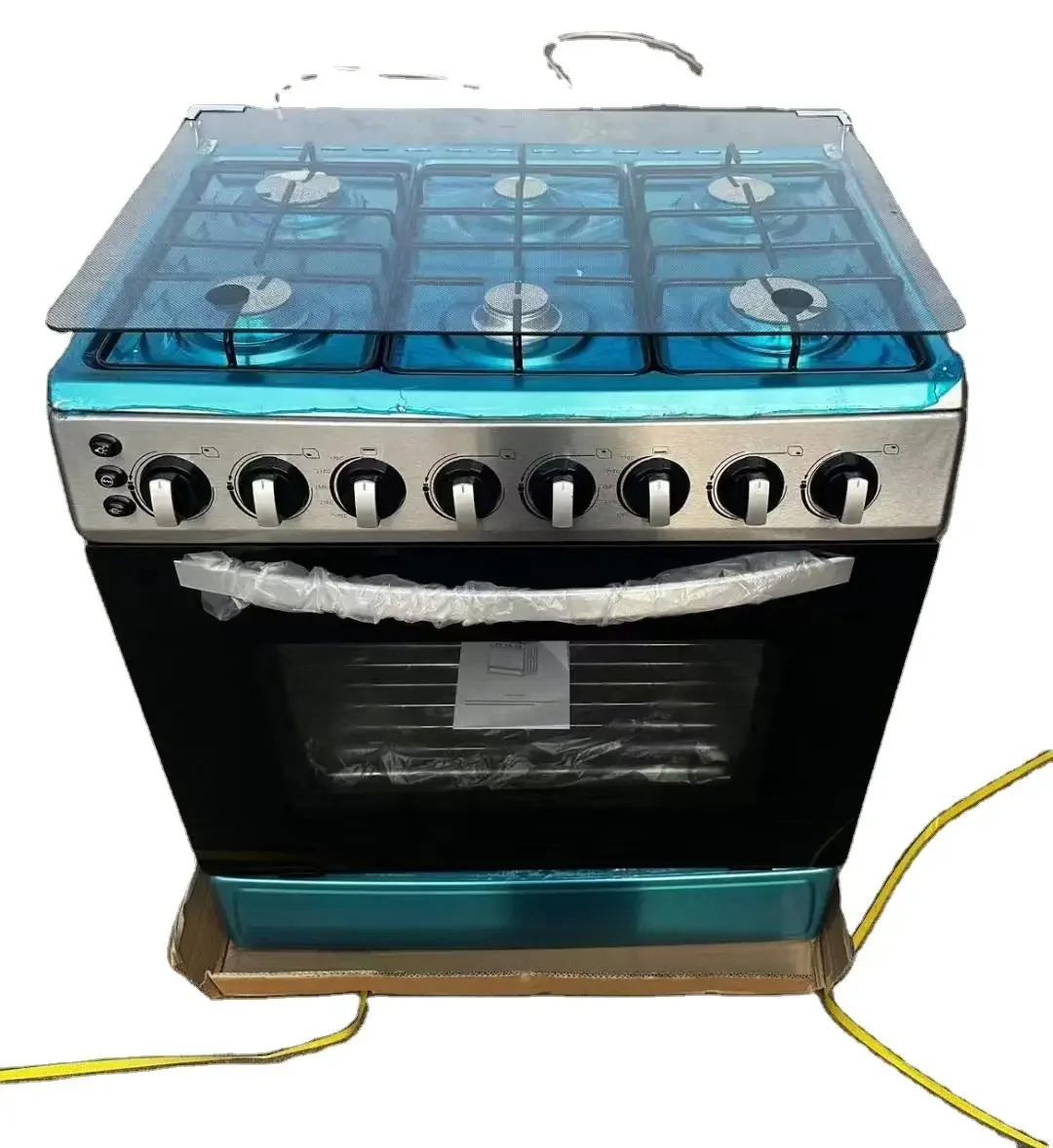 Vertical Gas Six Head Pot Stove, Continuous Baking Oven, Cabinet Type Commercial Four Eye Stove, Stainless Steel