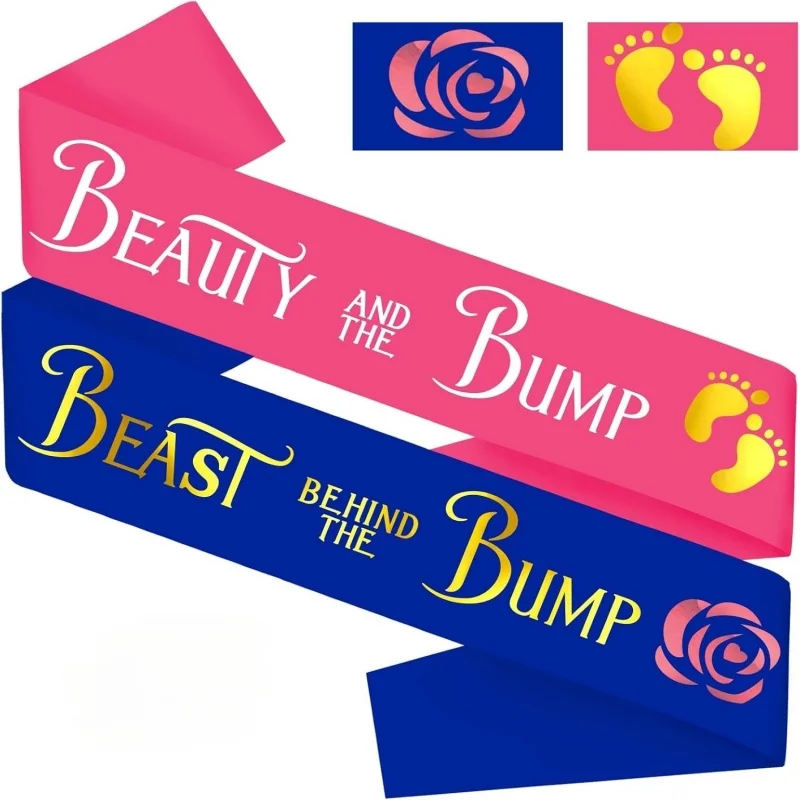 Banda para el Baño de Bienvenida del Bebé para Futura Mamá y Futuro Papá - Banda 'Beauty and the Bump' | Beast Behind The Bump Sash para decoración de fiestas de revelación de género