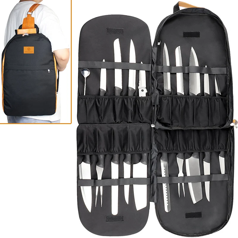 Portable Chef Knife Bag Organizer Backpack Case 21 Slots Travel School Cooking Kitchen Knives Storage Carrying Pockets Pouch