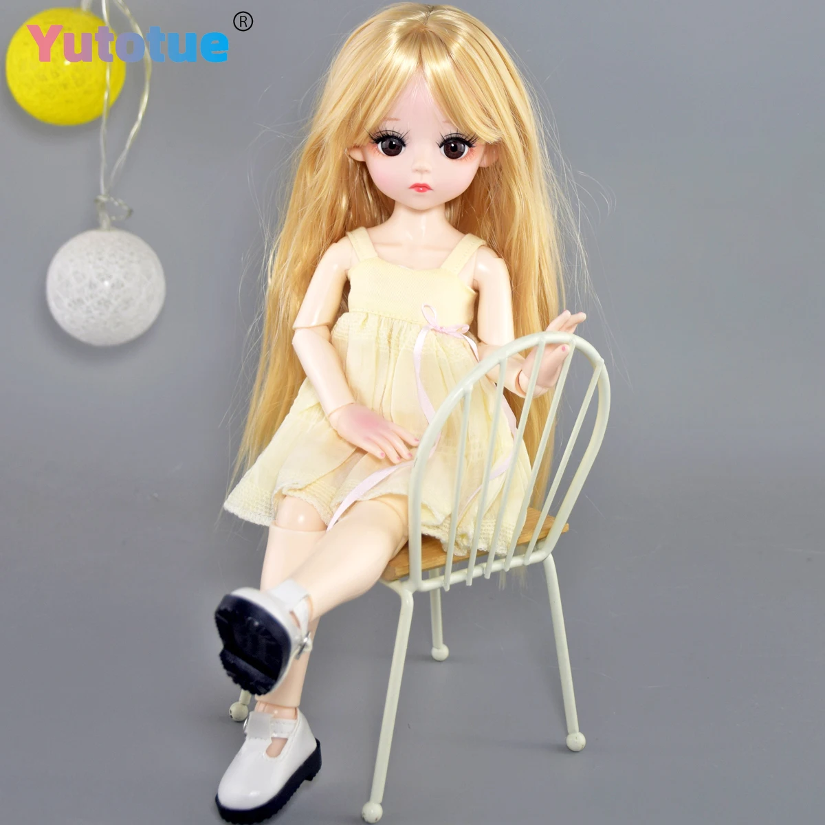 YUTOTUE 30 cm hohe Mädchenpuppe mit Gesichts-Make-up, lockiges Haar, Perücke, Kleid, Schuhe, komplettes Set, Kindergeschenk, lebensecht