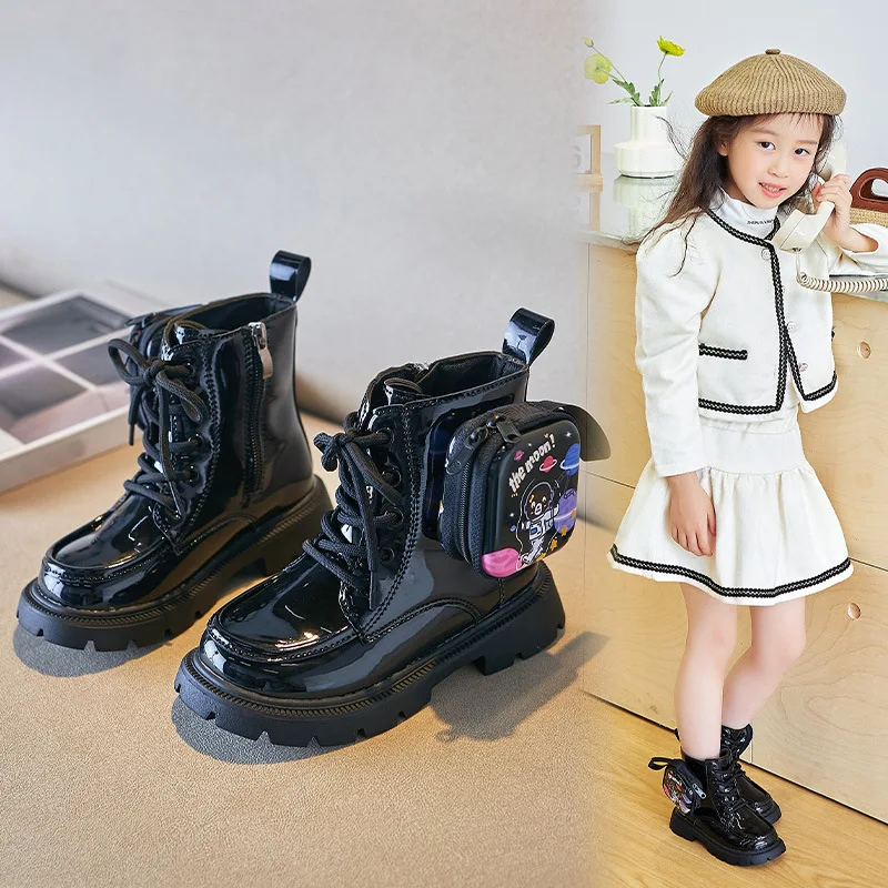 Girls Martine Boots Children Zipper Boots British Style Princess Short Boots Casual Non-slip Leather Shoes Soft Bottom Shoes