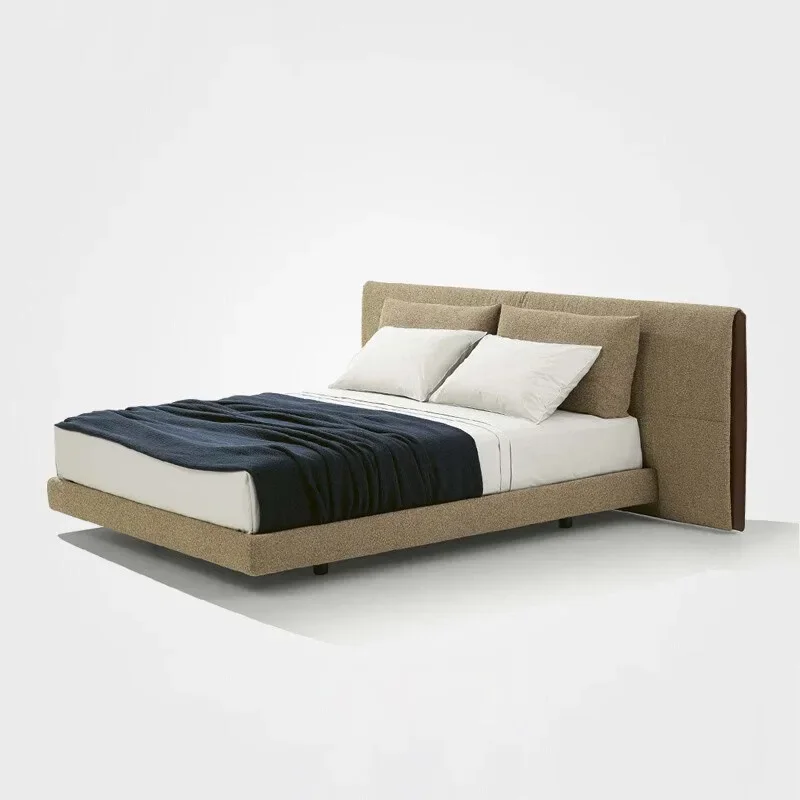 Minimal large flat high-end double bed design, light luxury master bedroom wedding bed fabric suspended bed