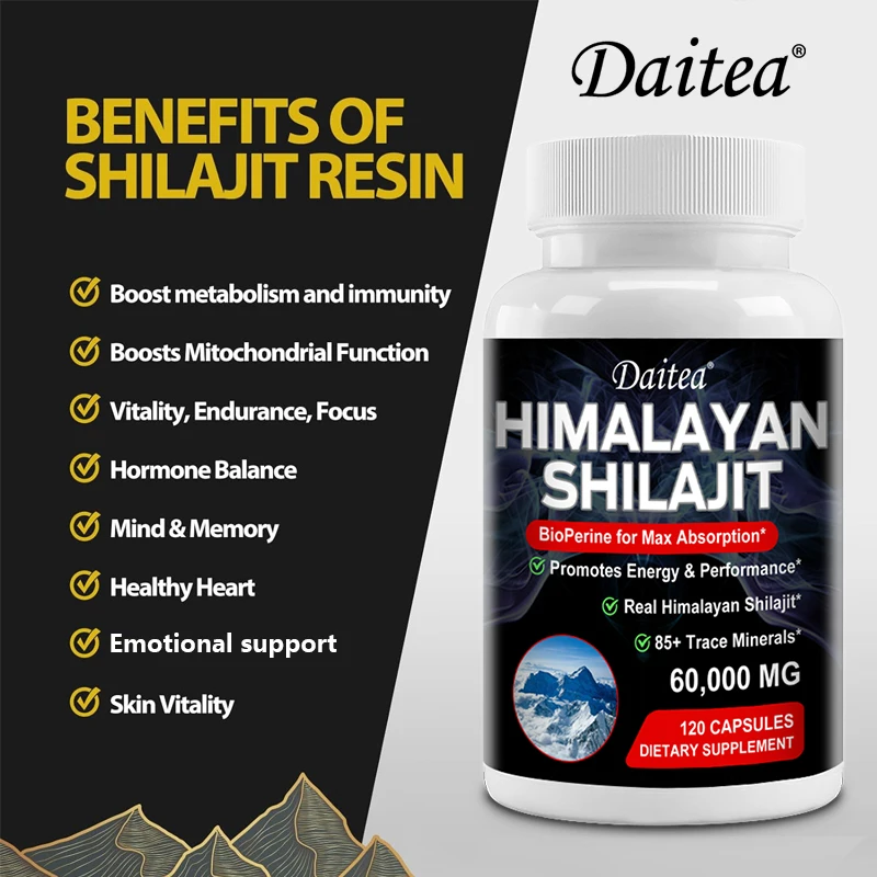 Pure Himalaya Shilajit Capsules - Natural Energizer To Rejuvenate The Body, Improve Mental Clarity and Boost The Immune System