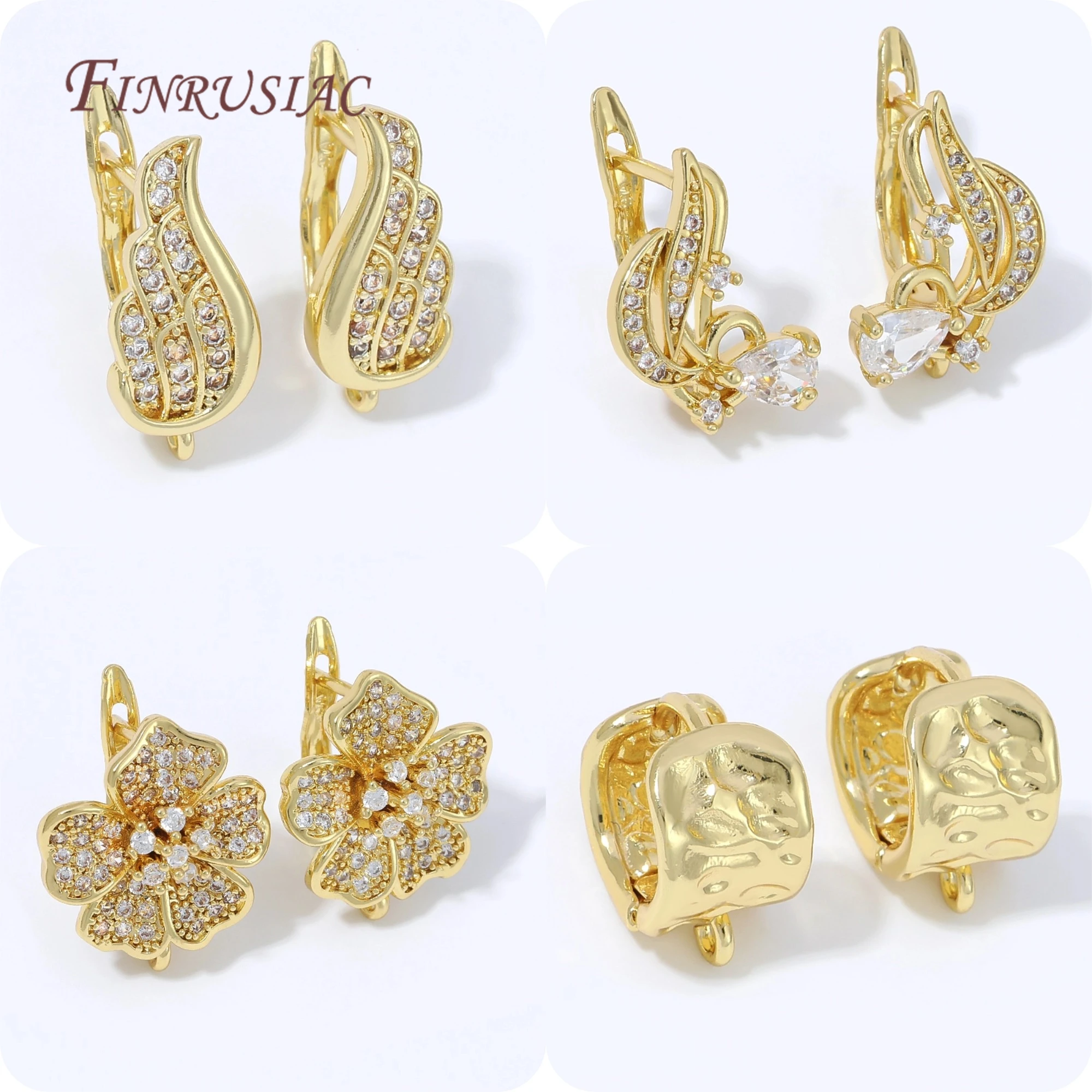 Multi Styles Crystal Huggie Earring Findings 18K Gold Plated Flower Earring Clasp Blank Base DIY Jewelry Making Supplies
