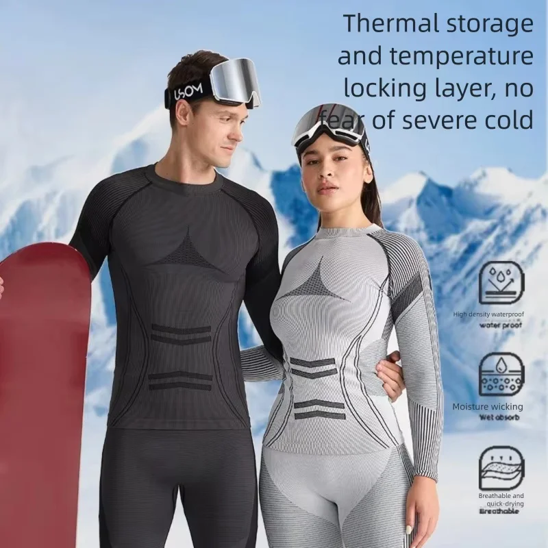 Thickened Thermal Underwear Set Men Women,Quick Dry Compression Base Layer,Outdoor Warm Cold Proof Hiking Mountaineering Ski