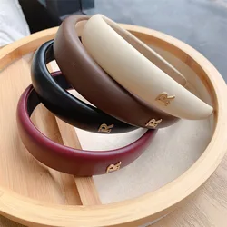 British Fashion Cream Coffee Color Leather Hairbands Business Casual Ladies Hair Accessories Artificial PU Leather Headbands