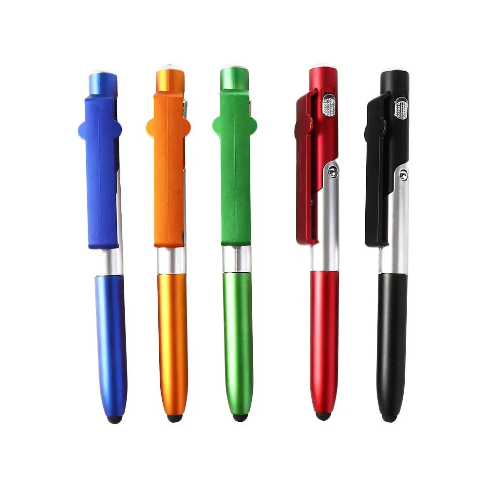 Foldable Office Students School Stationery Writing Pen Ballpoint Pen with LED Light Cellphone Holder Stylus Pen