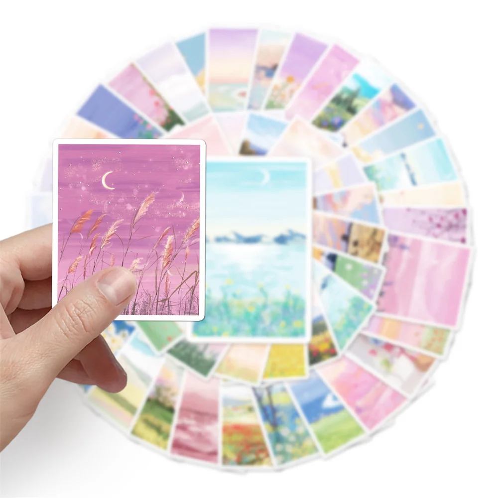 10/30/50PCS  Landscape Oil Painting Aesthetic Sticker Luggage Laptop IPad Gift Journal Phone Case Waterproof Sticker Wholesale