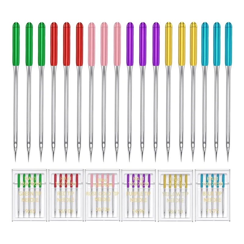 6 Sizes Universal Sewing Machine Needles Regular Point Flat Shank Needle Compatible with for Singer , 60PCS-A44I