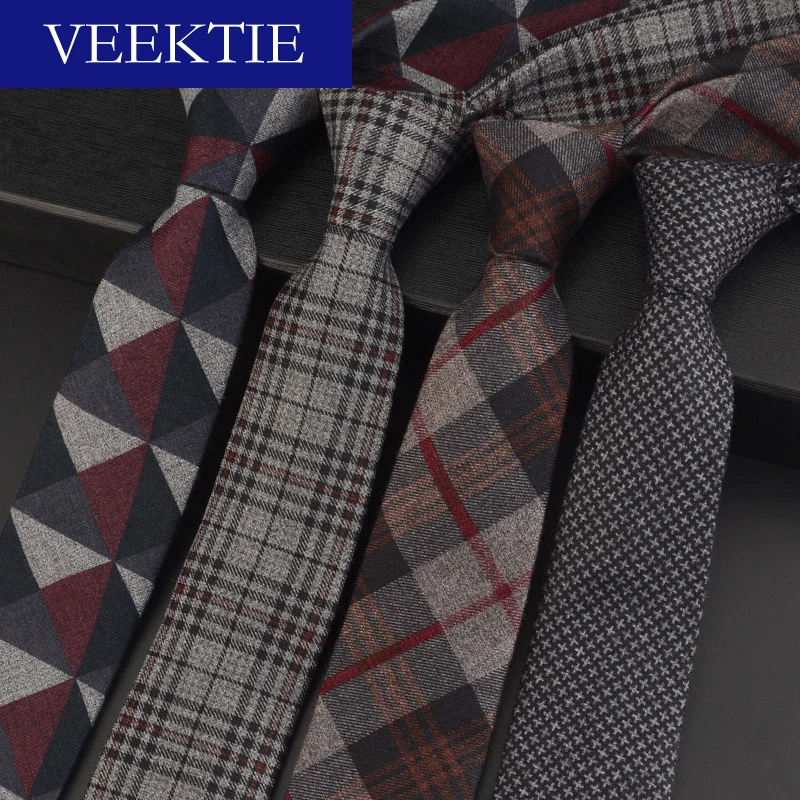 VEEKTIE Brand England Old Fashion Knit Slim Neckties For Boys 6cm Hand Tie Winter Plaid Geometric Check Casual Uniforms Students