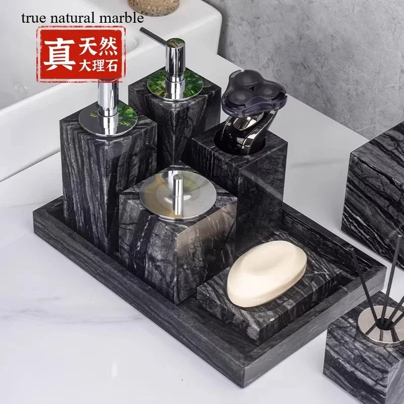 2026 New Natural Marble Bathroom Tumbler Set Luxury Toothbrush Holder Cup High-End Mouthwash Cup Bathroom Organizer Accessories