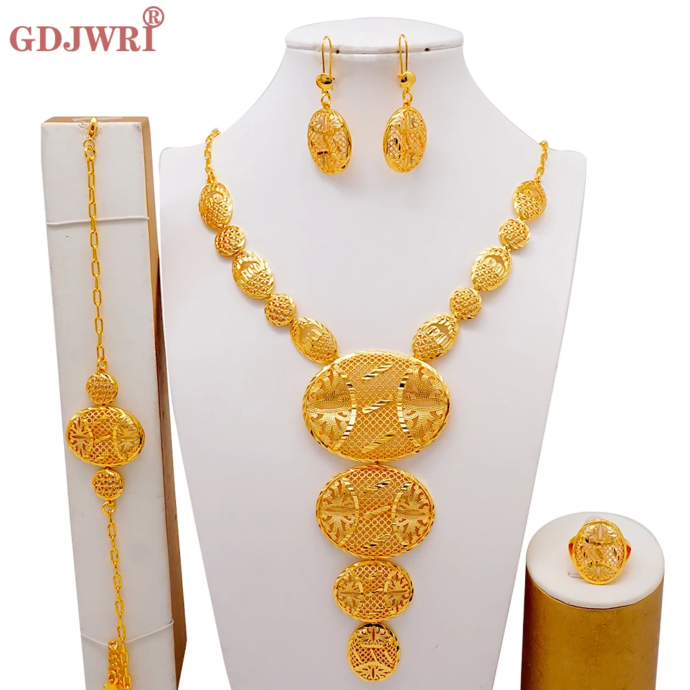 

Trend Dubai Tassel Gold Color Copper Long Necklace Earring Jewelry Sets For Women Indian Ethiopian Chain Bridal Jewellry Gifts