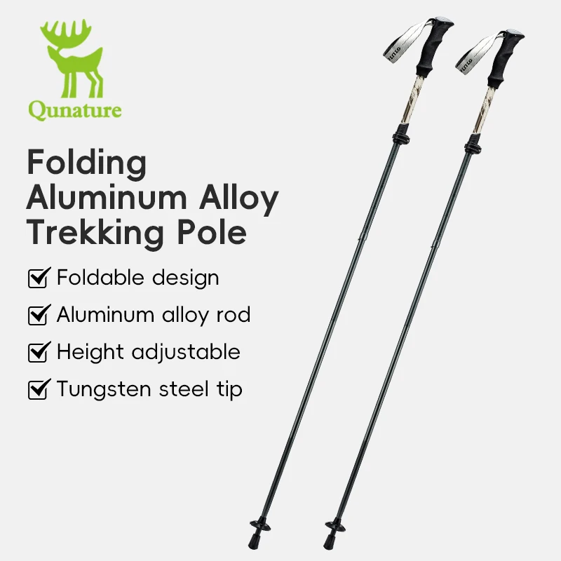 

Qunature Trekking Poles High Strength Aluminum Alloy 3-Section Foldable Mountaineering Pole Lightweight Climbing Walking Stick