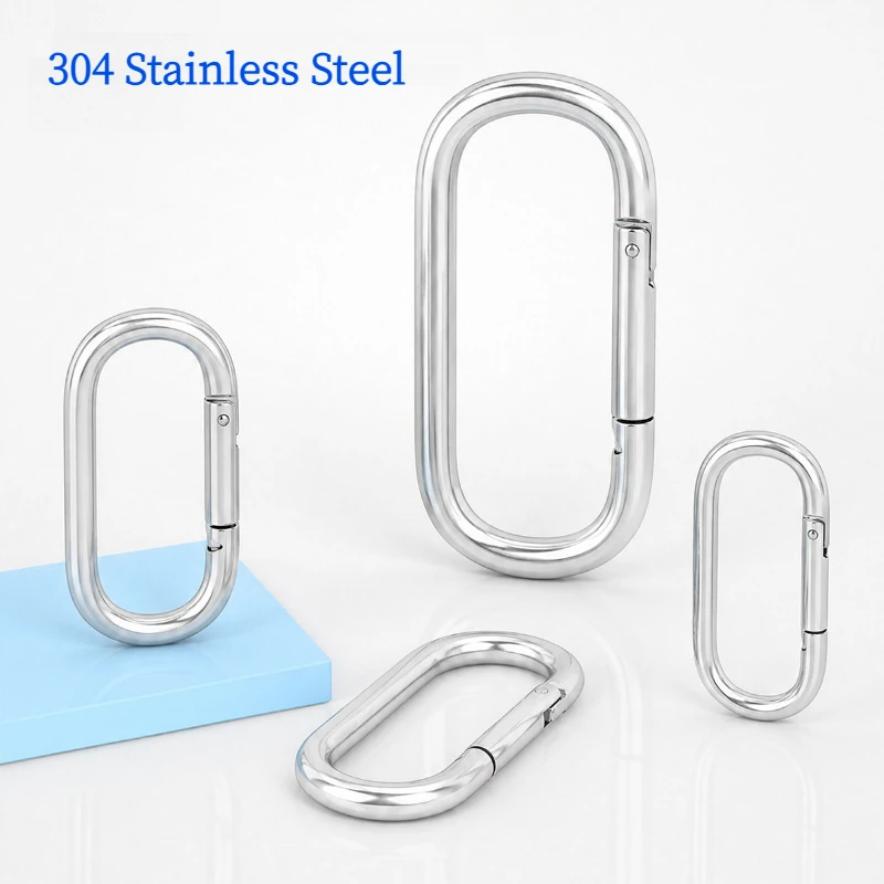 304 Stainless Steel Oval Spring Ring Openable Carabiner Keychain Clips Hook Dog Chain For DIY Keyring Bag Handbag Strap Buckles