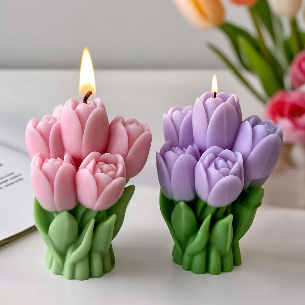 Valentine's Day Gift Tulip Bouquet Silicone Mold DIY Flowers Aroma Candle Molds Handmade Soap Candle Making Supplies