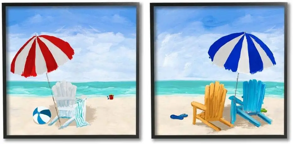 

Beach Chairs At Shore Summer Nautical Scene Wall Art, 2Pc, Each 12 X 12, Multi-Color
