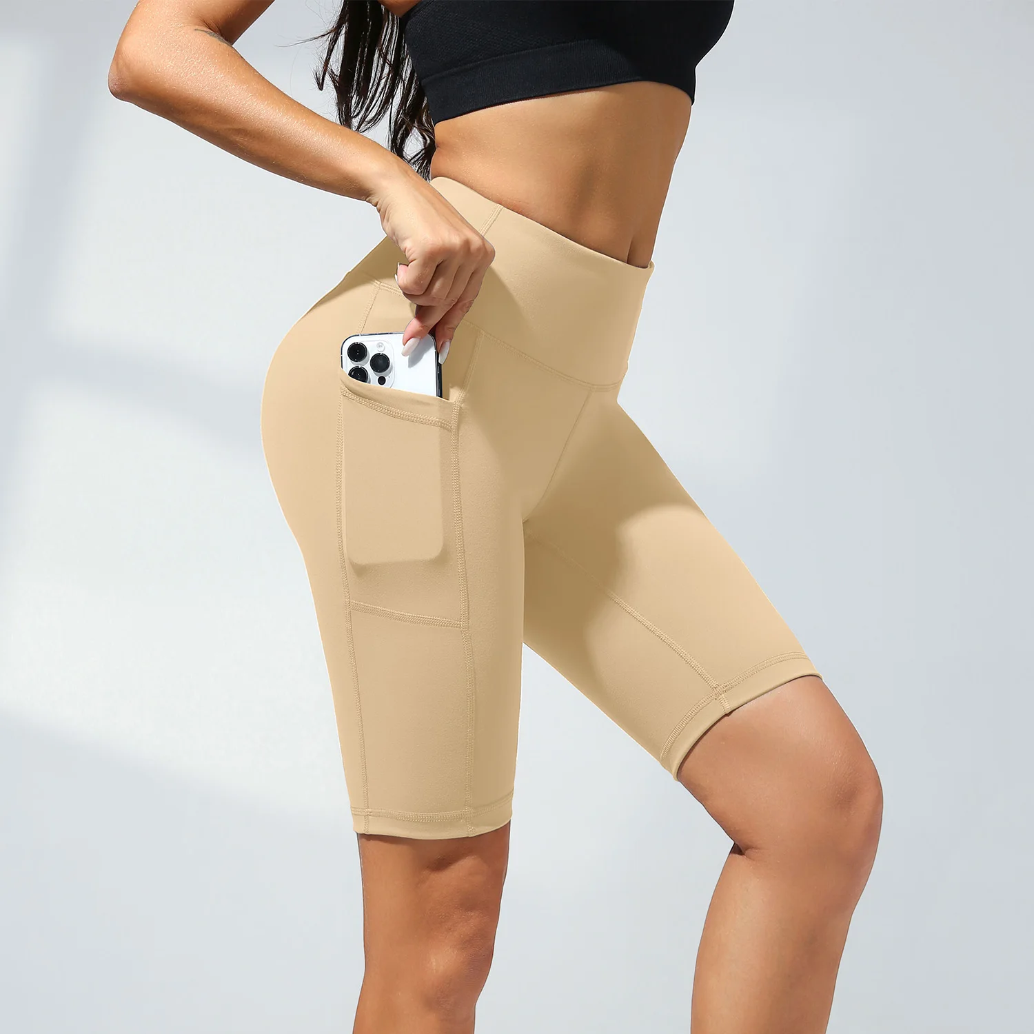 

Pockets High Waist Yoga Skinny Stretch Women Short Leggings Seam Solid Color Skinny Pants Casual Fitness Running Outdoors Pants