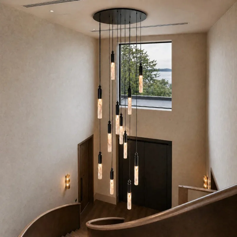 Modern light luxury marble chandelier, staircase aisle hotel lobby homestay combination chandelier