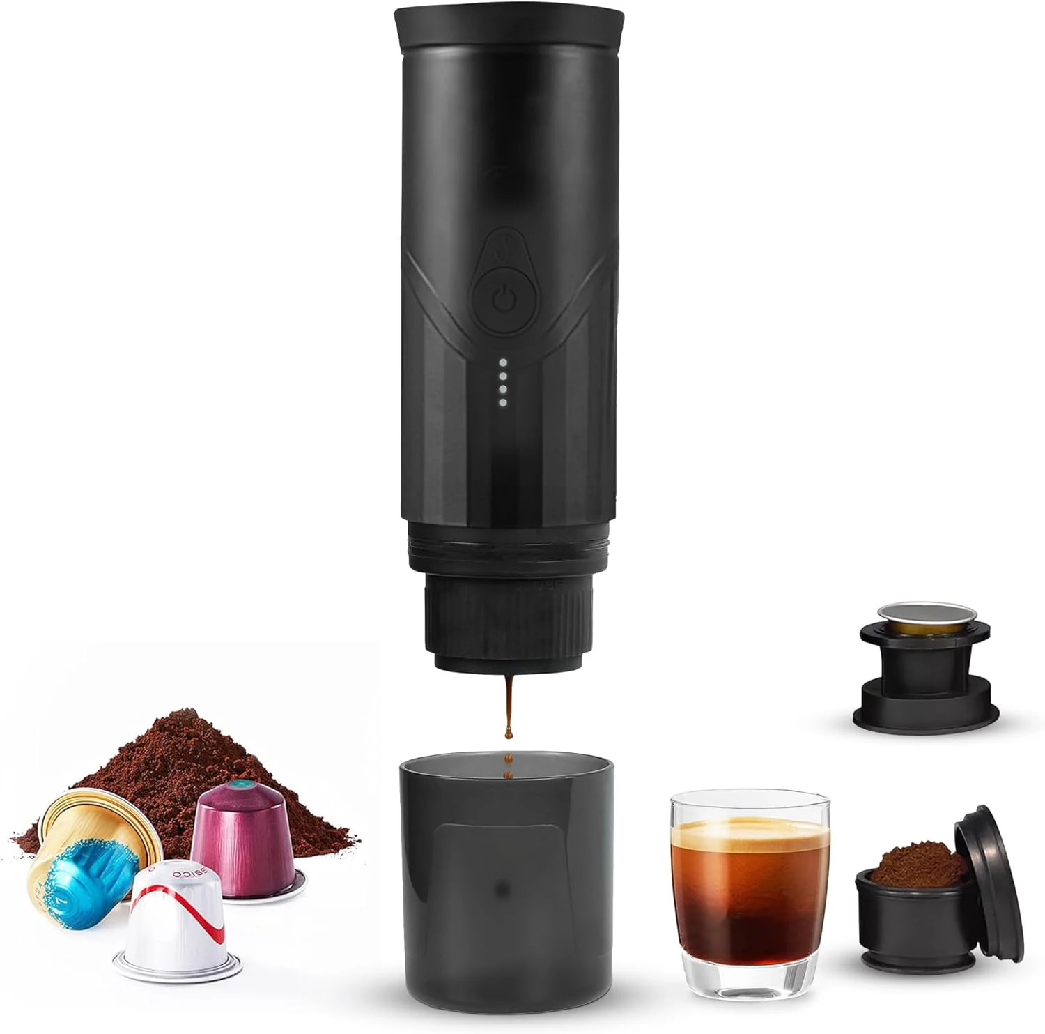 Máquina De Espresso Elétrico Portátil, Mini Cafeteira, Auto-Aquecimento, USB-C e Carregador De Carro, 20 Bar