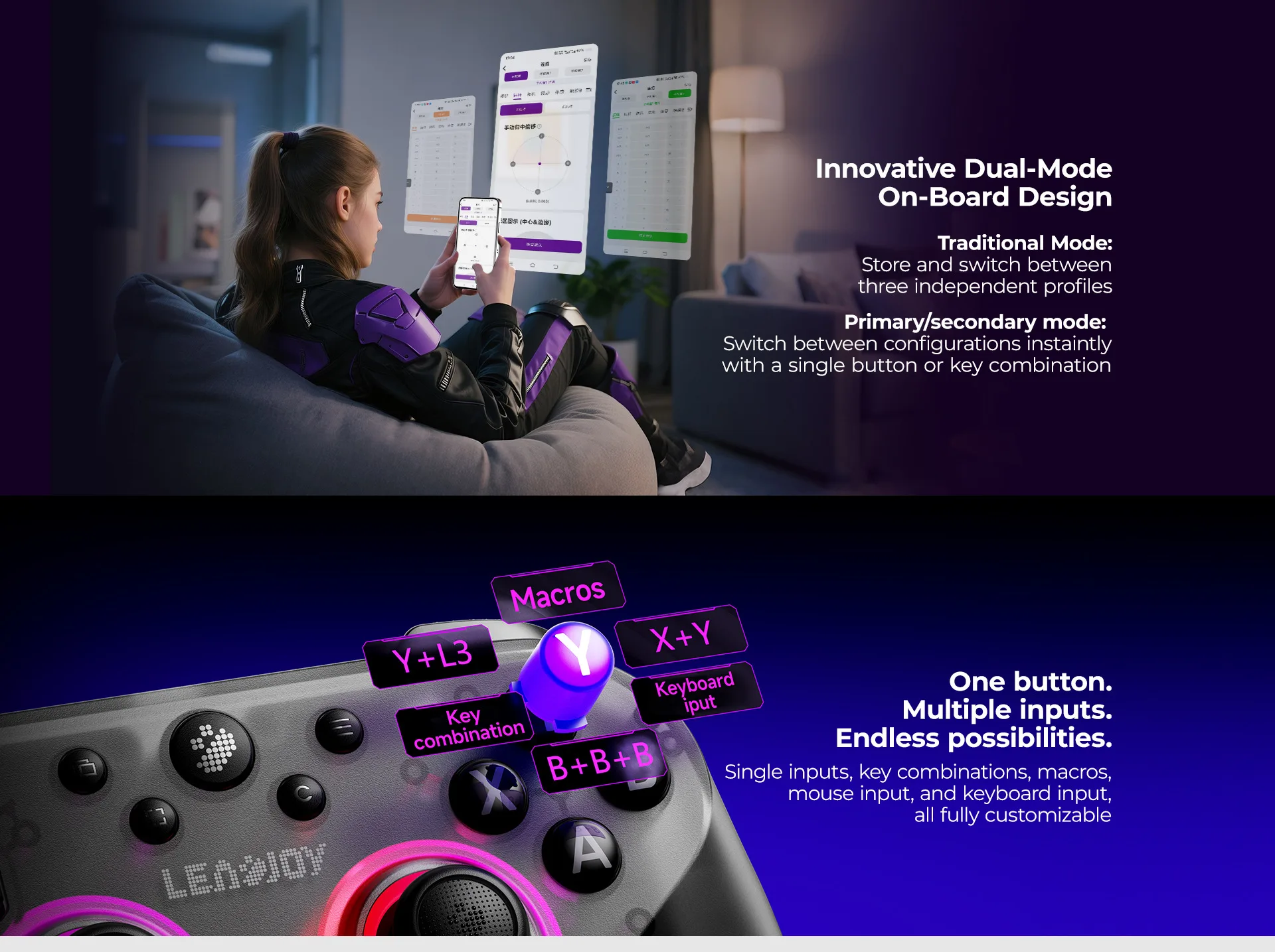 Leadjoy Saber XENO Plus Gamepad 3Mode Wireless Game Controller TMR Joystick Hall-Effect Trigger 1000Hz Gamepads NS/PC/PS4/Phone