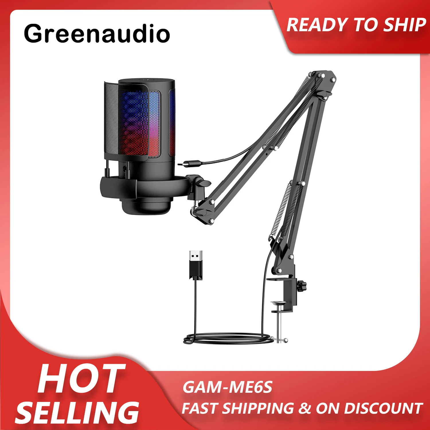 GAM-ME6S gaming microphone USB computer recording microphone with anti spray mesh RGB lighting set bracket