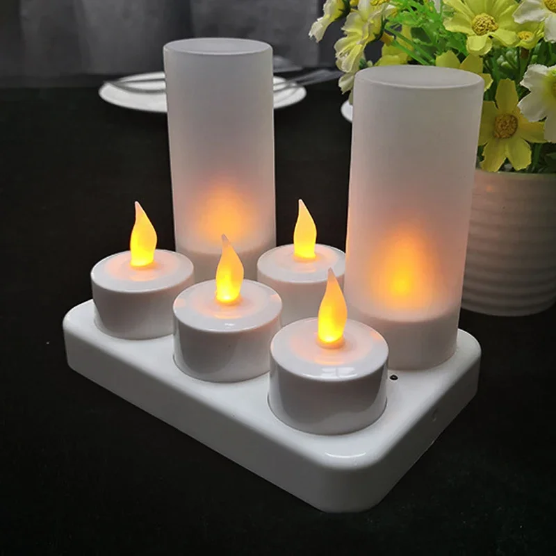 

6-seater white shell LED rechargeable electronic candle light simulation Christmas party, home decoration, wedding night light