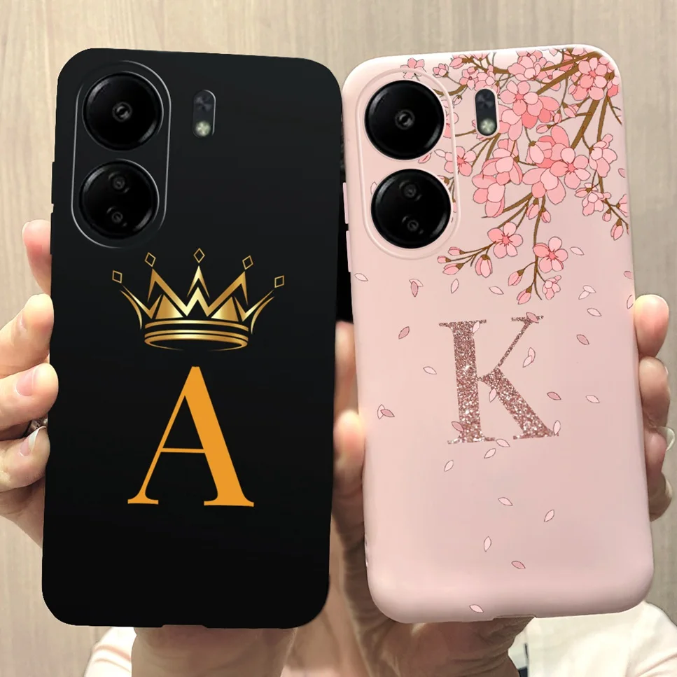 New For Redmi 13C 4G Case Fashion Design Letter Flower Luxury Crown Soft Silicone Back Cover For Xiaomi Redmi13C 13 C Phone Case
