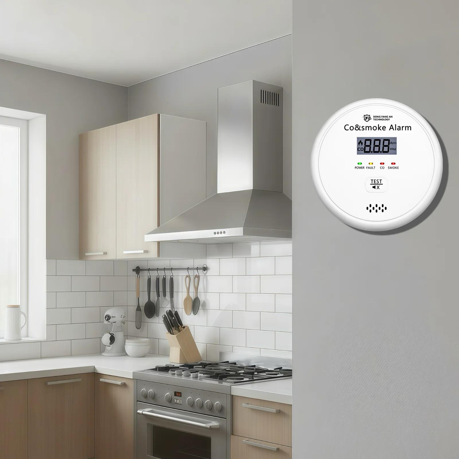 DFA 2 in 1 Standalone Smart Co & Smoke Detector Alarm Carbon Monoxide Parlor Room Kitchen Shop Fire 85 dB Sound Sensor Alert