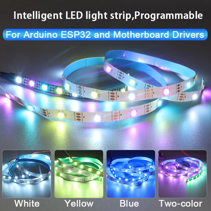 RGB Smart Programmable LED Strips for Arduino ESP32 With DuPont Male Connectors Bulit-in 2812 IC 256 Grayscale Adjustable
